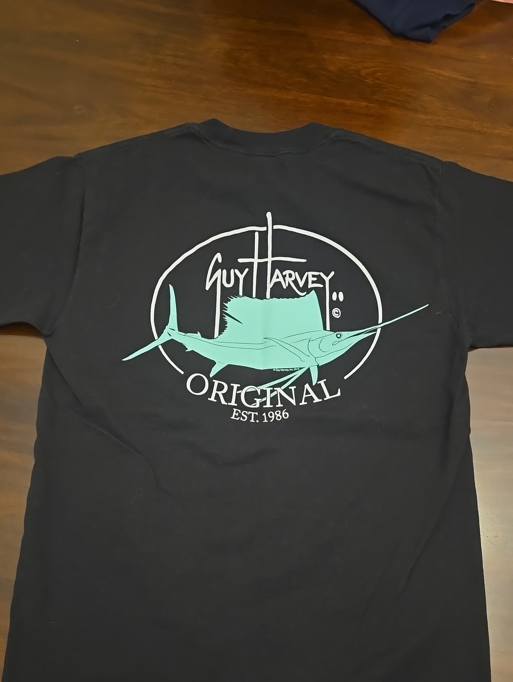 Guy Harvey Black Short-Sleeve Tee with Teal Sailfish Graphic